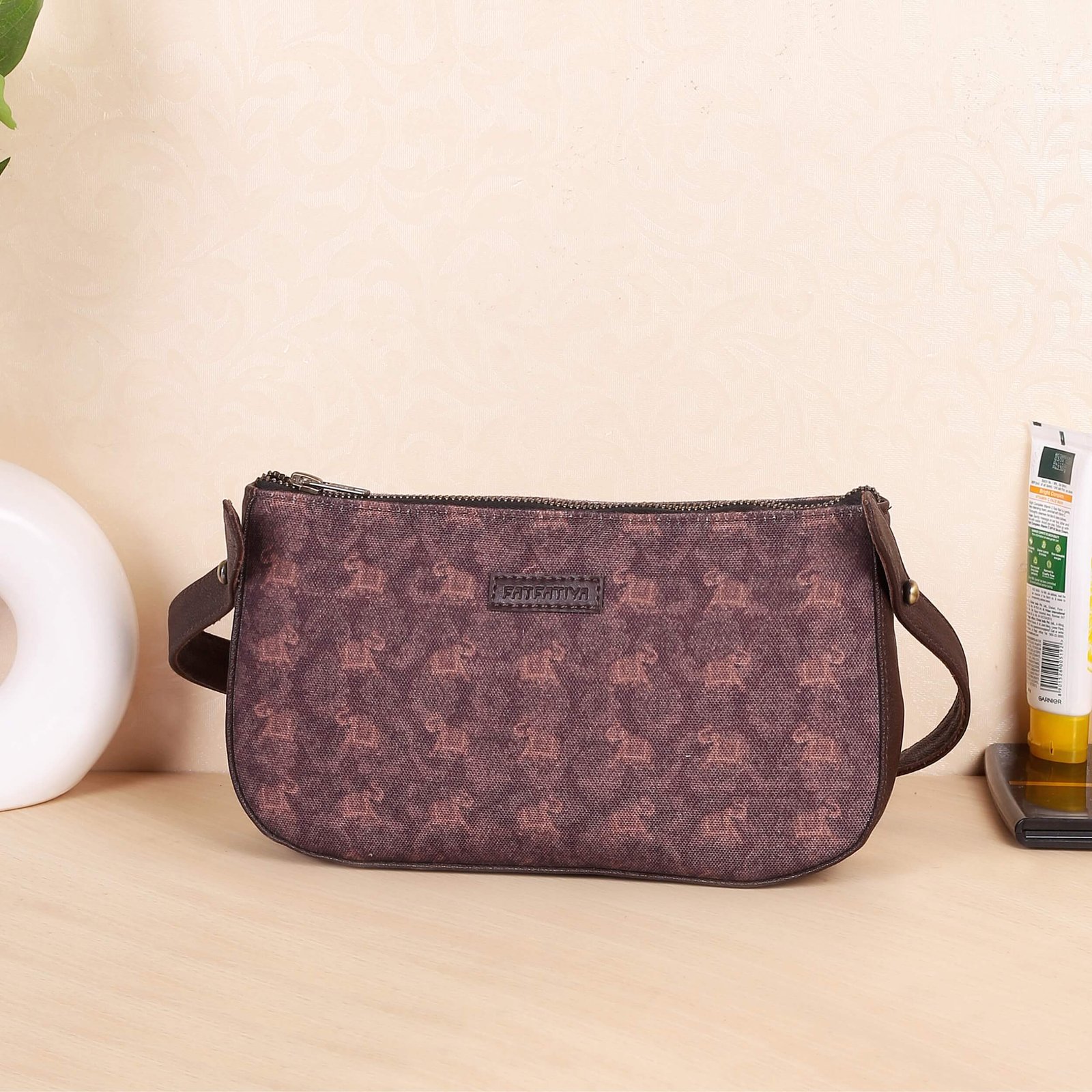 Textured With Elephant Pattern Baguette Bag