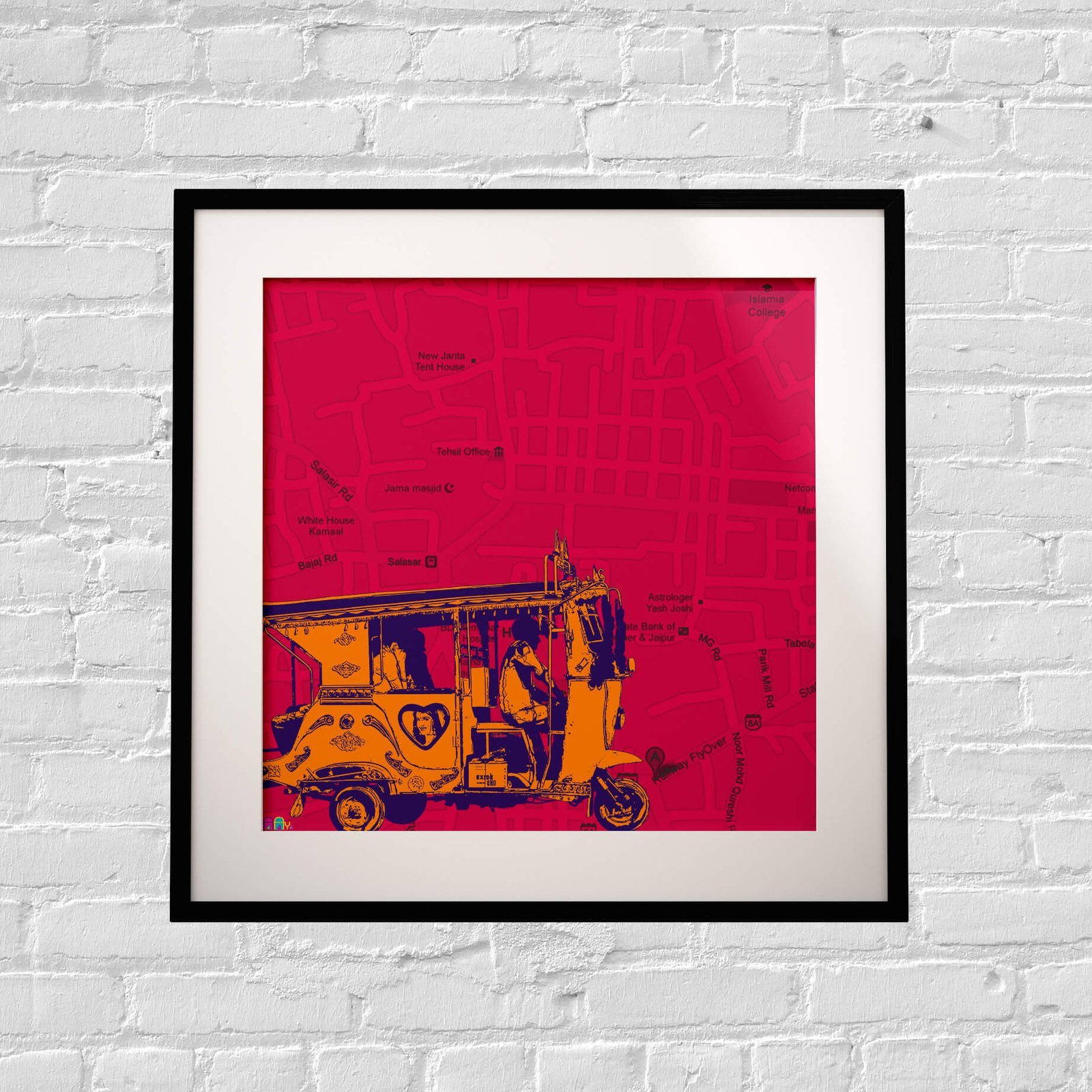 Orange Taxi on Road Art Print