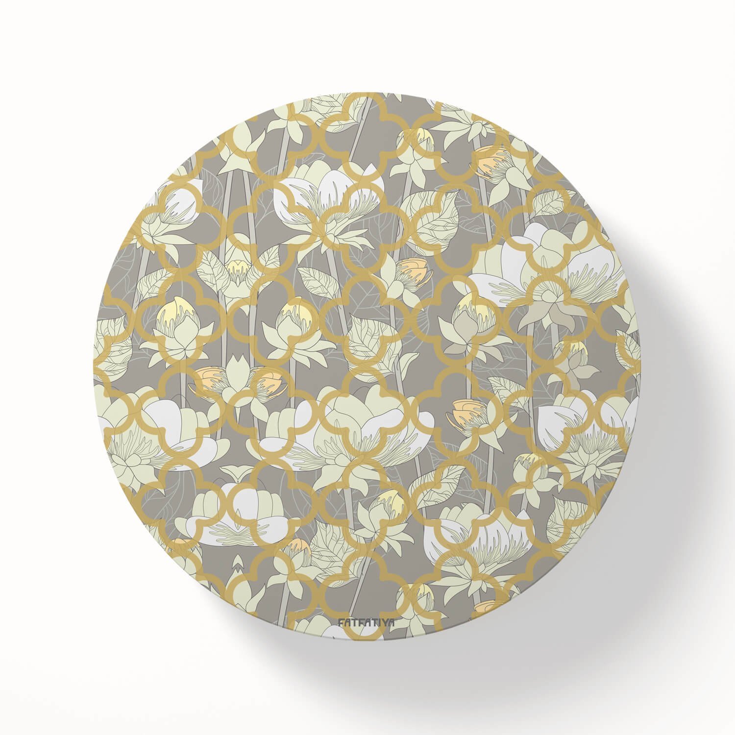 White Lotus Flower Round Coaster Set