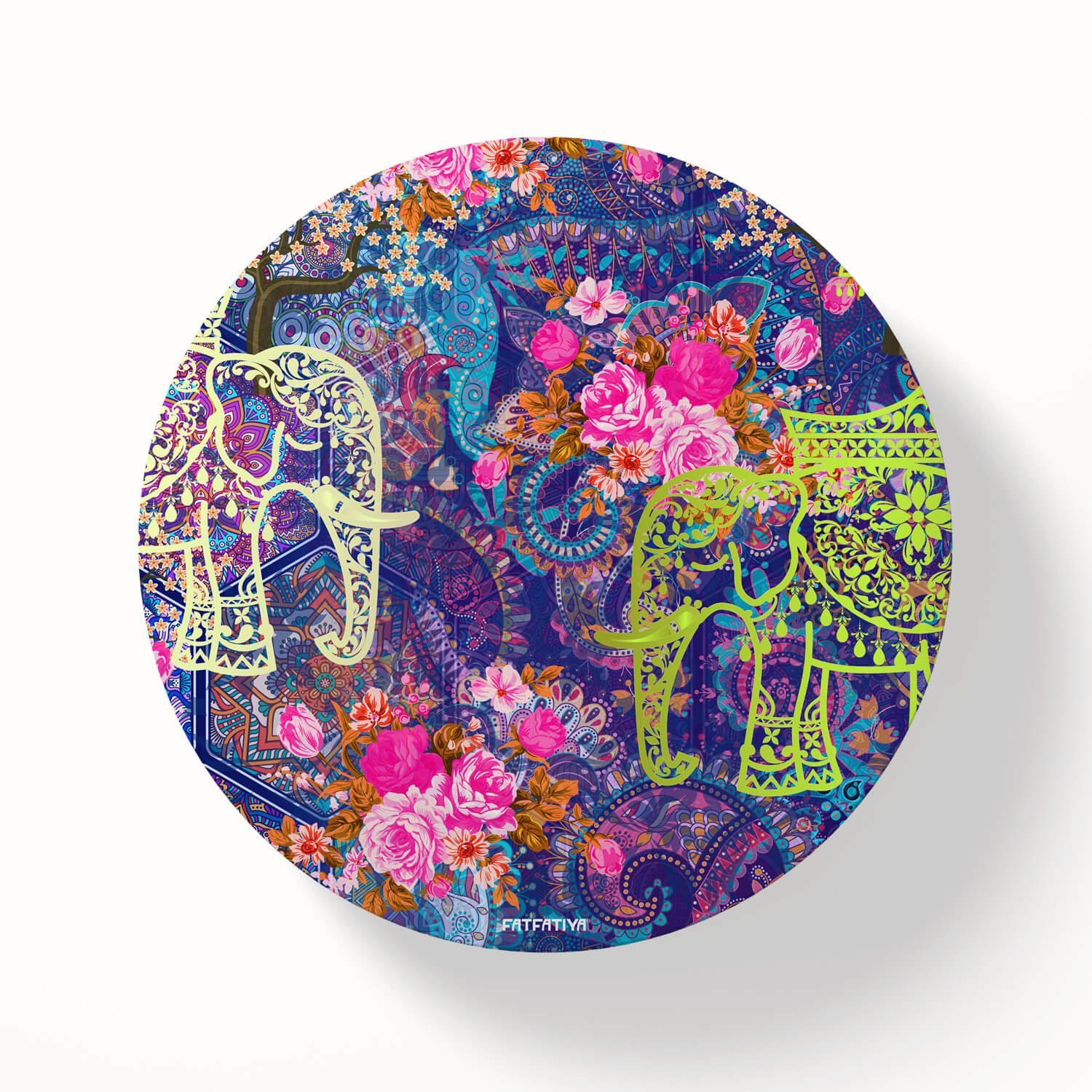 Two Decorated Elephant Round Coaster Set