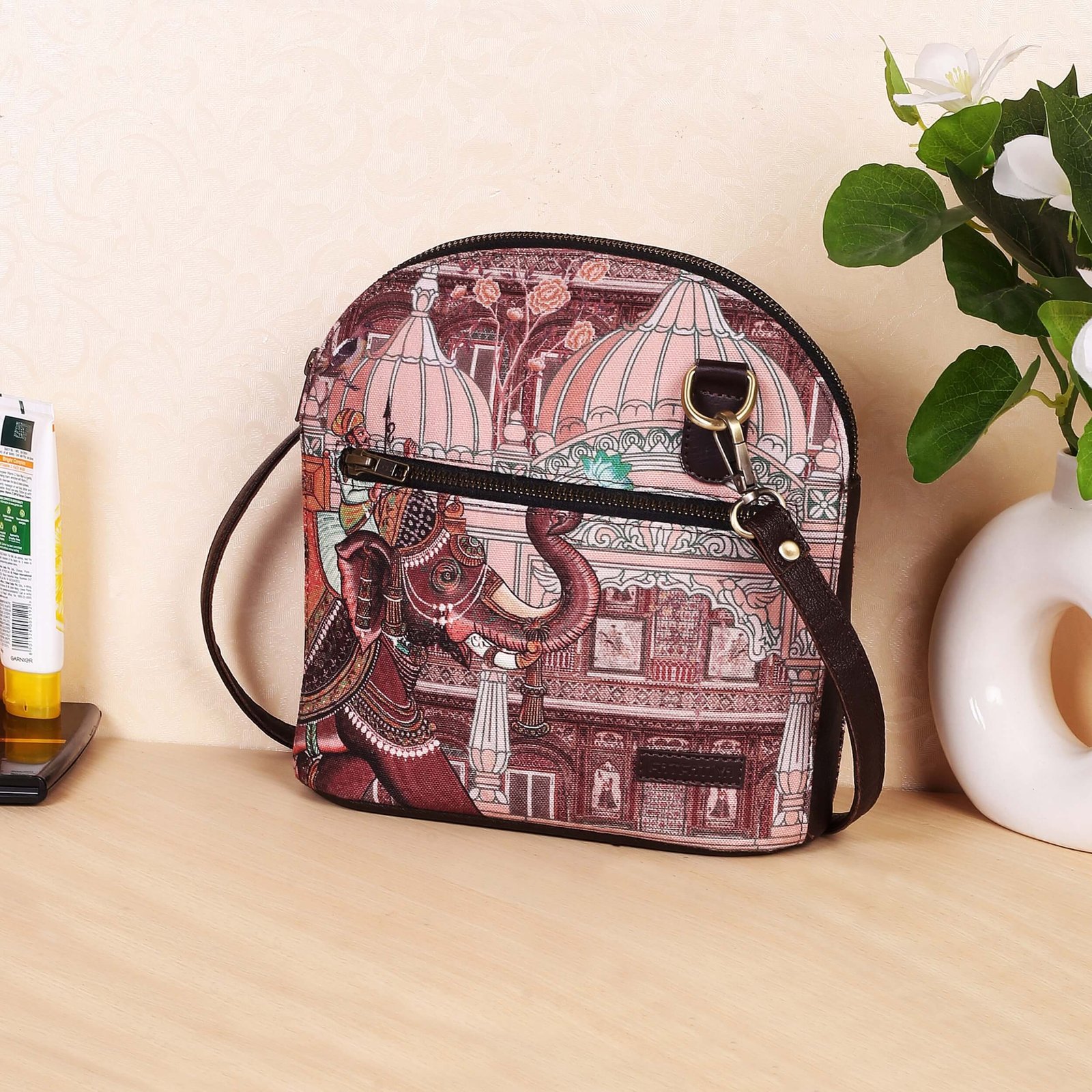 Elephant Procession & Palace Print Crossbody Bag