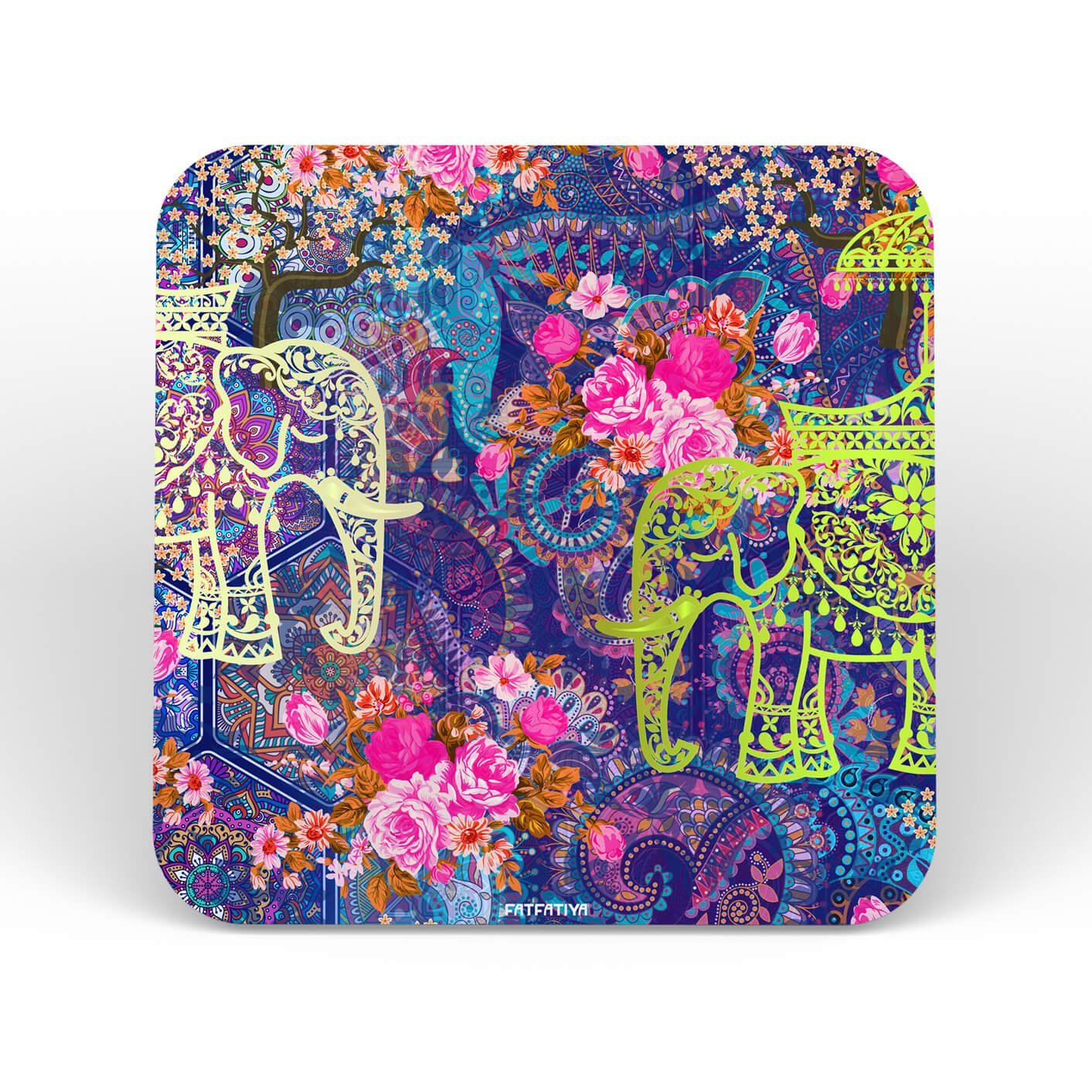 Two Decorated Elephant Designer Printed Coaster Set