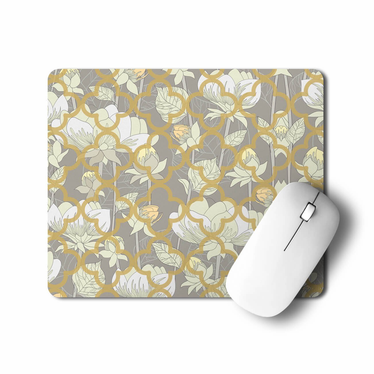 White Lotus Flower Desk Mouse Pad