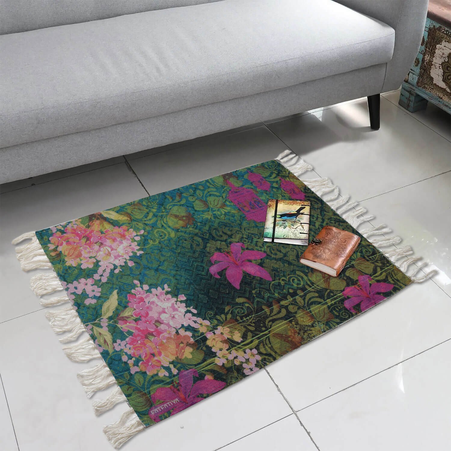 Pink & Green Flower Recycled Outdoor Mat