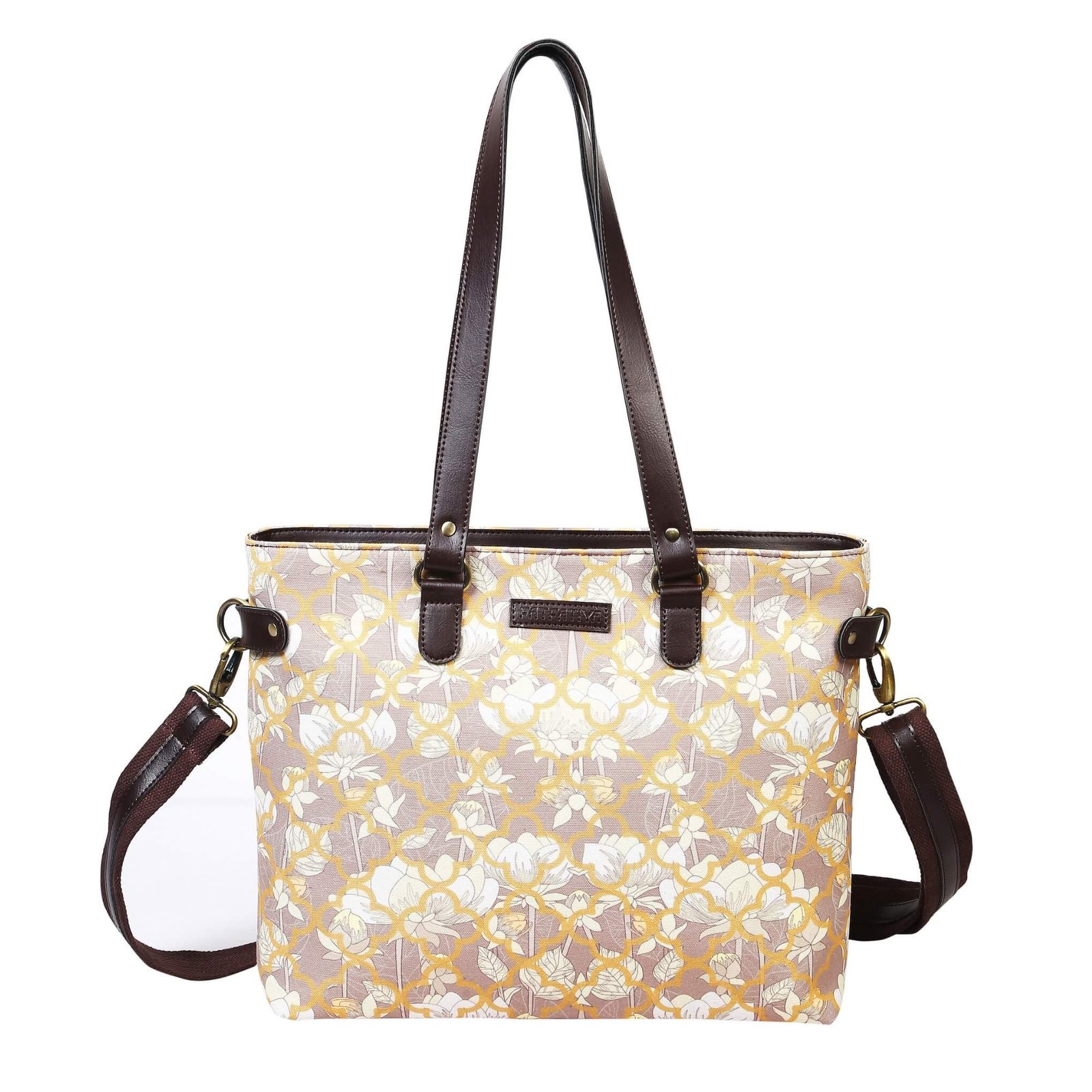 White Lotus Floral Print Handbag
