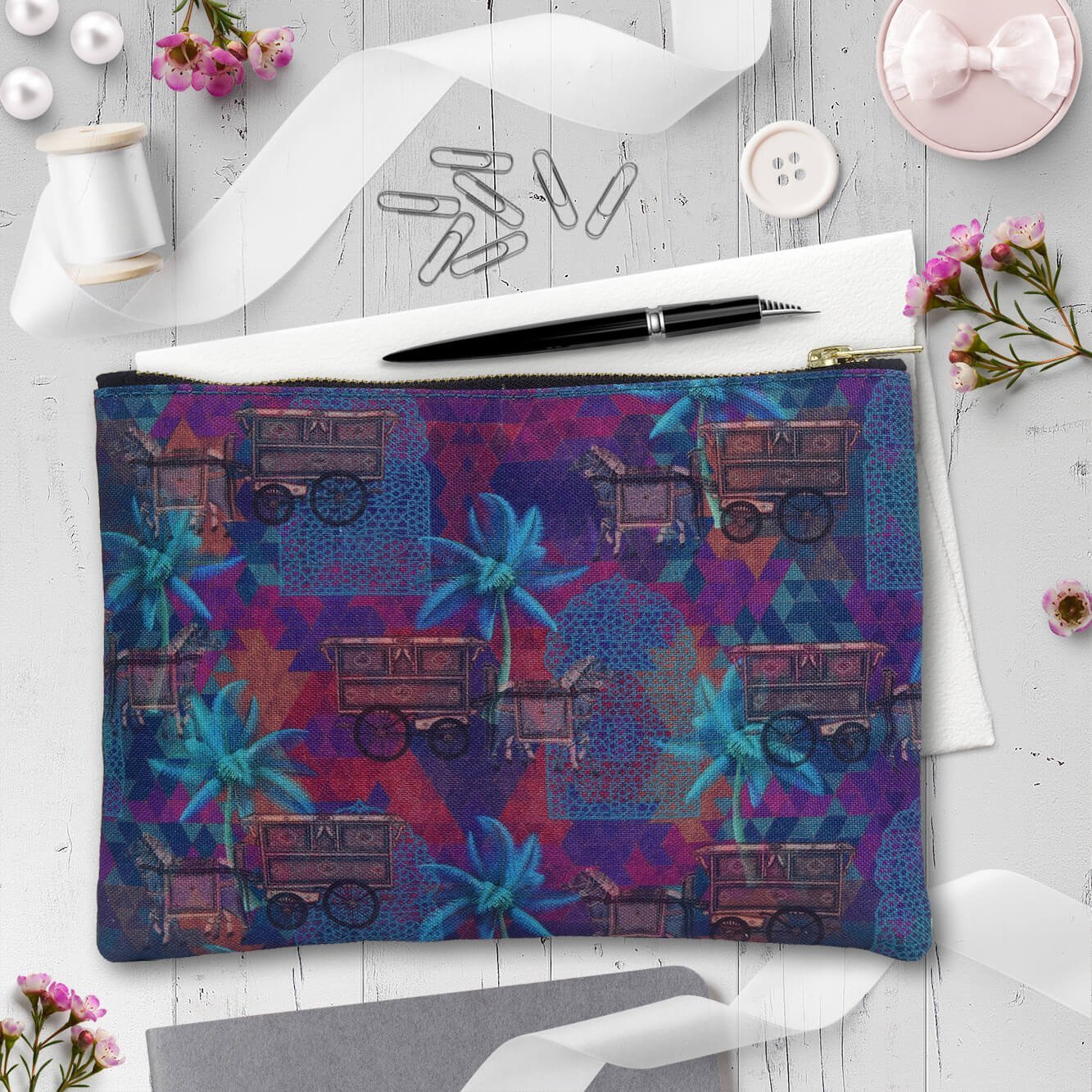 Vintage Car Multipurpose Zipper Utility Pouch