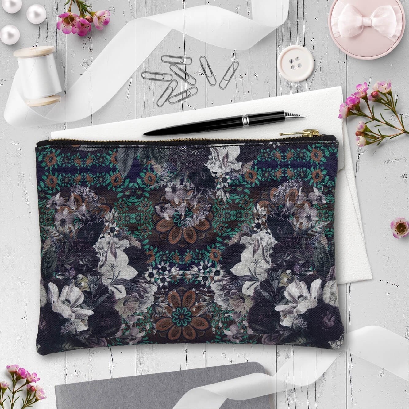 Abstract Flower Zipper Utility Pouch