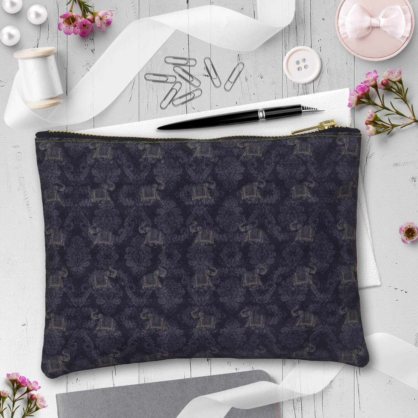 Grey Elephants Cosmetic Pouch