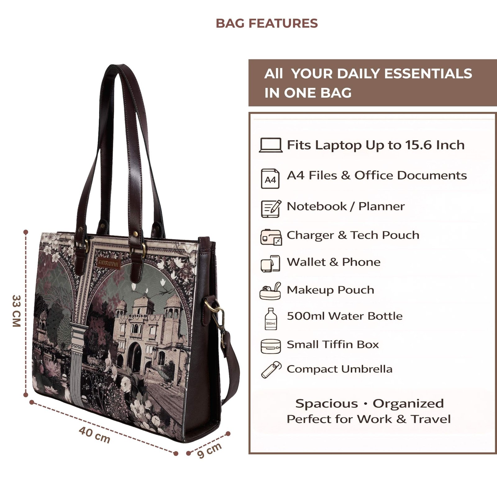 Heritage Palace Print Office Tote Bag for Women office bag
