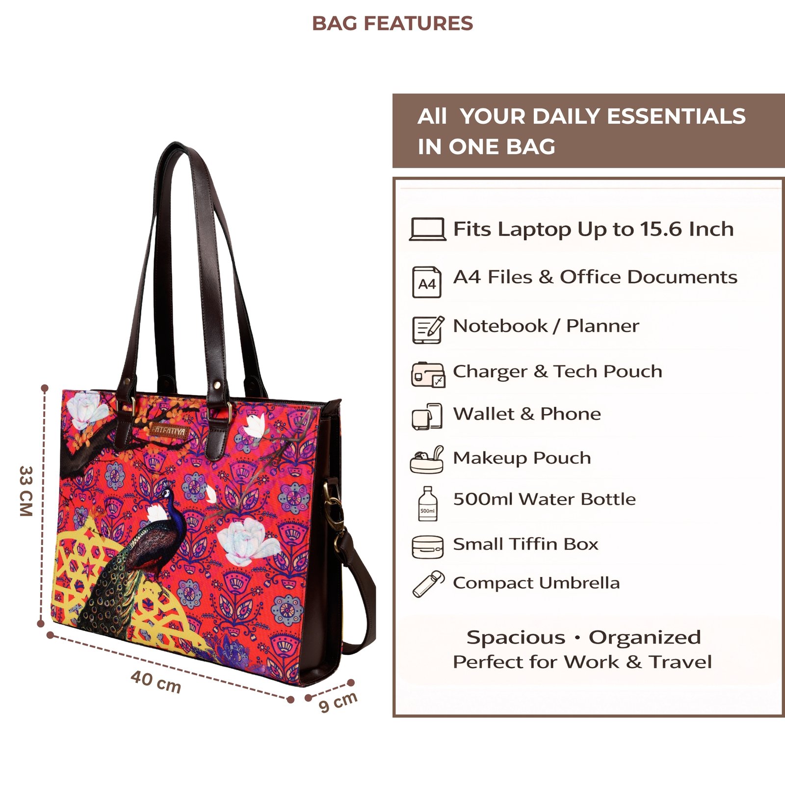 Peacock Print Laptop Tote Bag Peacock Print Laptop Tote Bag