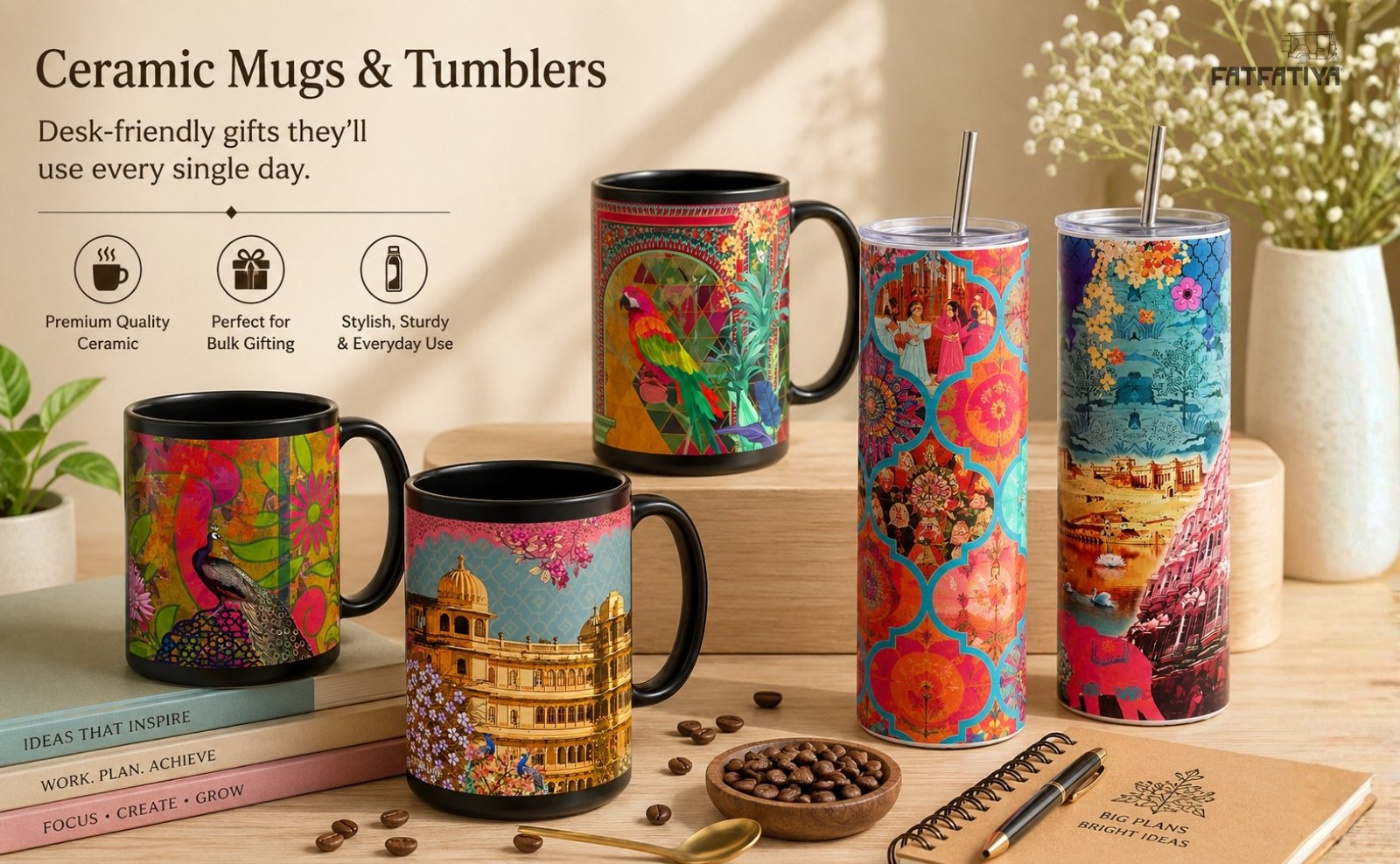 ceramic mugs and tumbler
