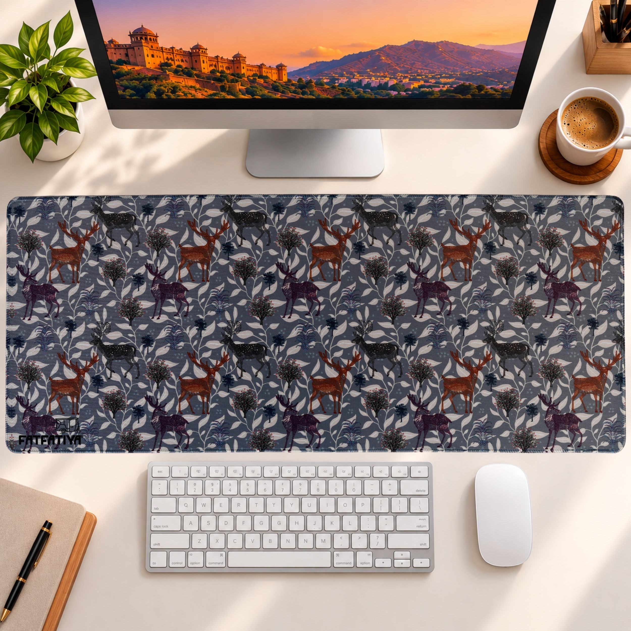 Deer Floral Large Mouse Pad featuring a stylish Deer Floral Large Mouse Pad featuring a stylish