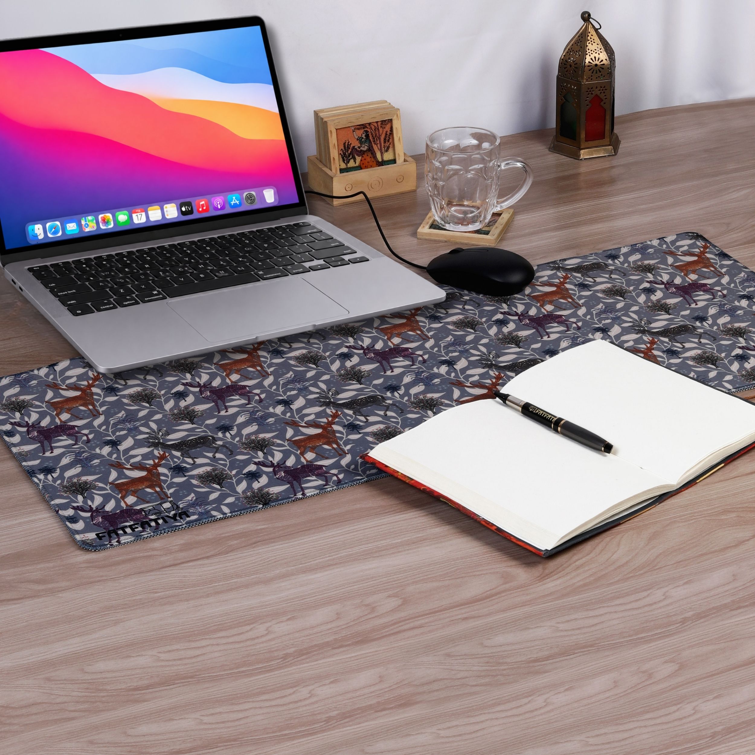 Deer Floral Large Mouse Pad featuring a stylish Deer Floral Large Mouse Pad featuring a stylish